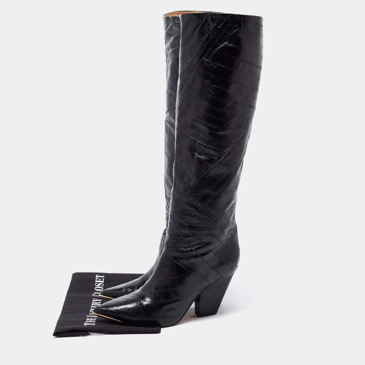 مملوكة مسبقًا Tory Burch Black Eel Leather Knee Length  Boots Size 39