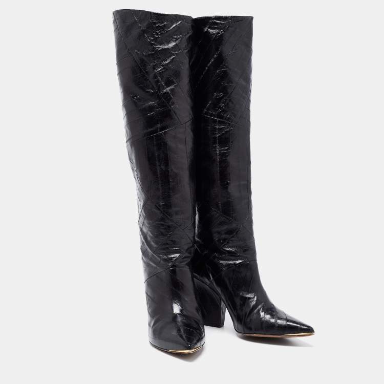 مملوكة مسبقًا Tory Burch Black Eel Leather Knee Length  Boots Size 39