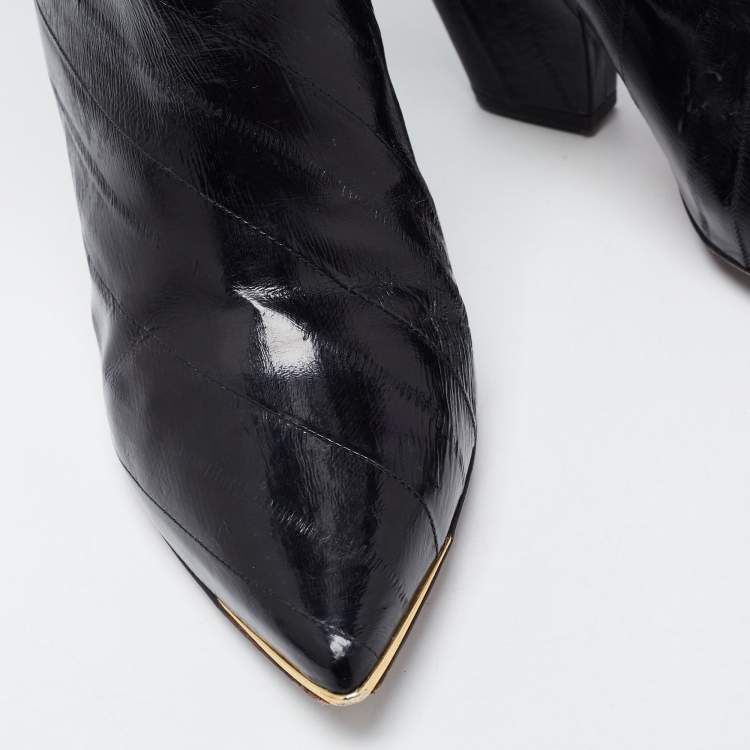 مملوكة مسبقًا Tory Burch Black Eel Leather Knee Length  Boots Size 39