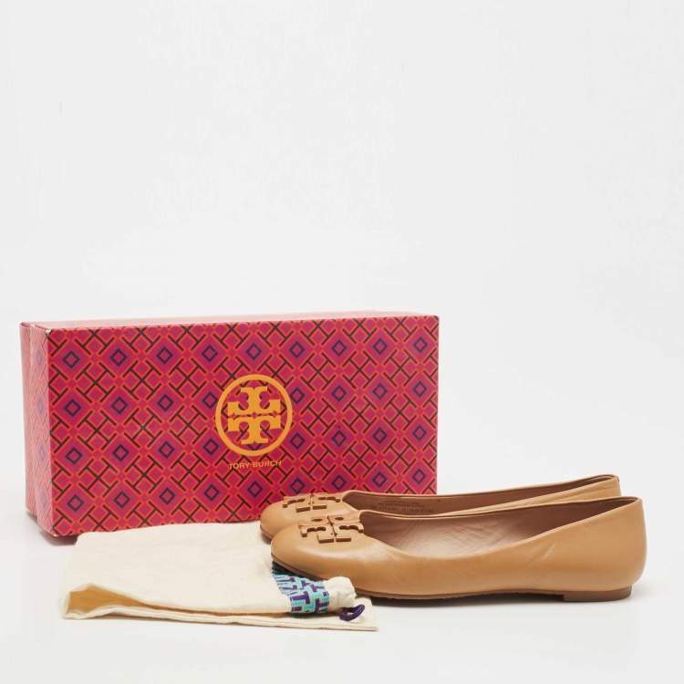 Pre Owned Tory Burch Brown Leather Lowell Ballet Flats Size 37