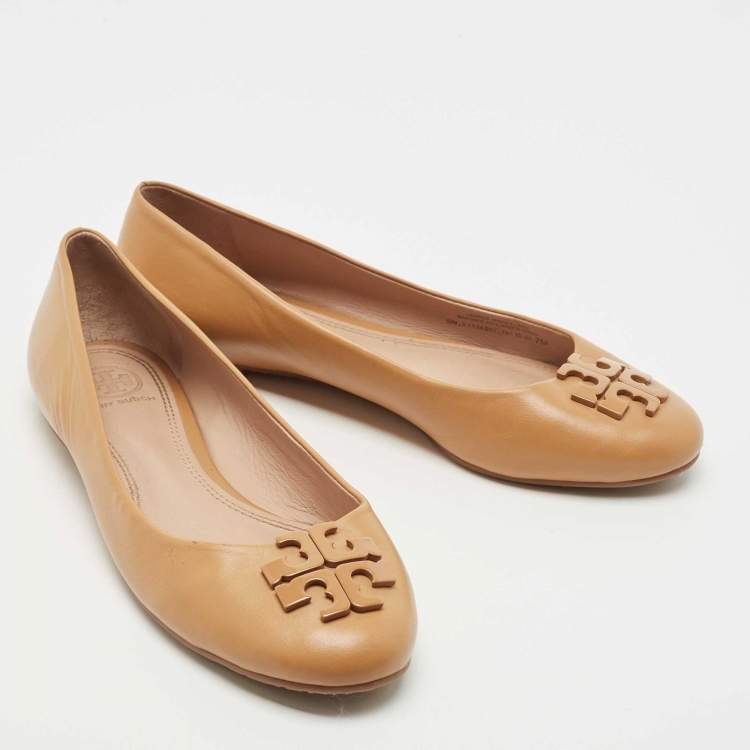 Pre Owned Tory Burch Brown Leather Lowell Ballet Flats Size 37