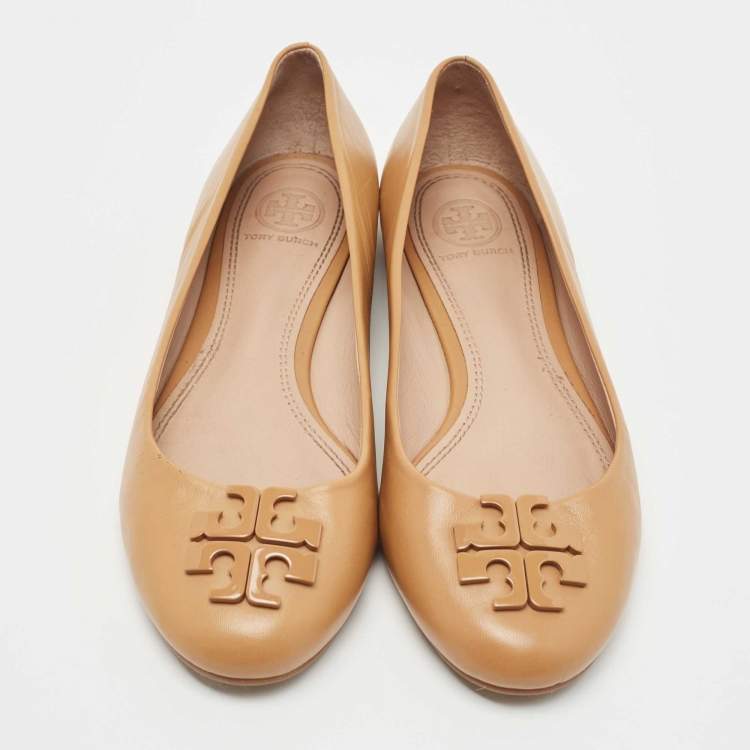 Pre Owned Tory Burch Brown Leather Lowell Ballet Flats Size 37