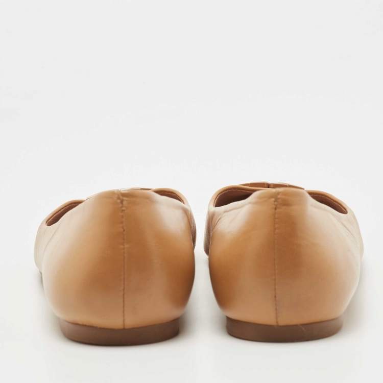 Pre Owned Tory Burch Brown Leather Lowell Ballet Flats Size 37