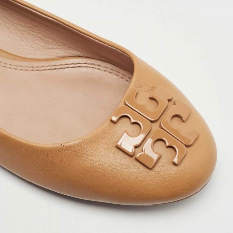 Pre Owned Tory Burch Brown Leather Lowell Ballet Flats Size 37
