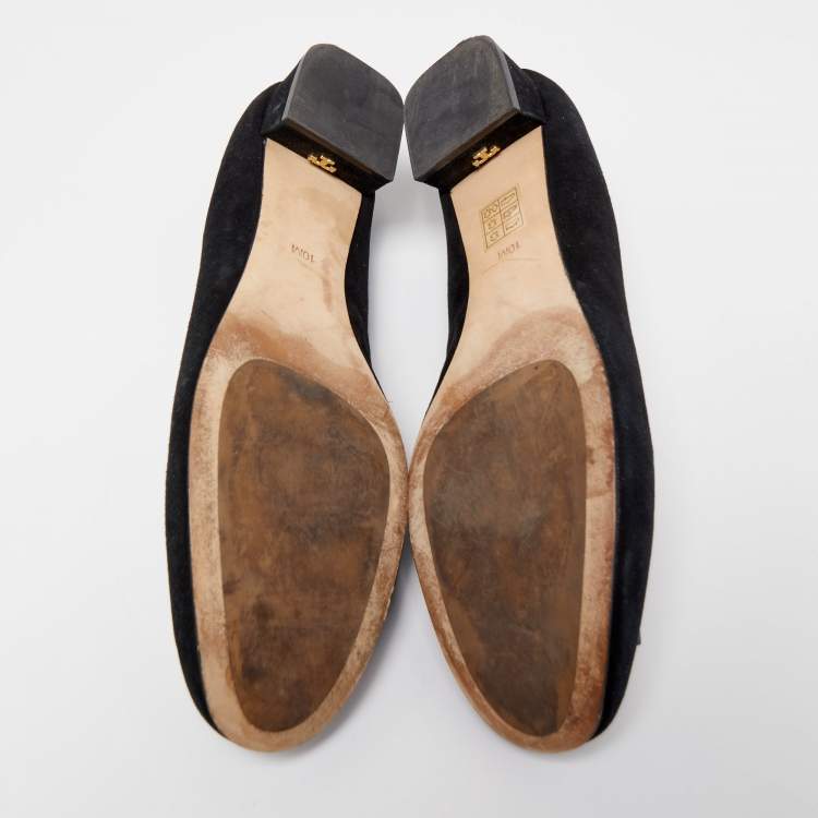 Pre Owned Tory Burch Black Suede Gigi Ballet Flats Size 40