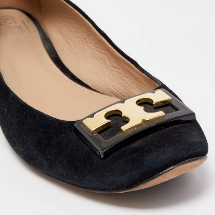 Pre Owned Tory Burch Black Suede Gigi Ballet Flats Size 40