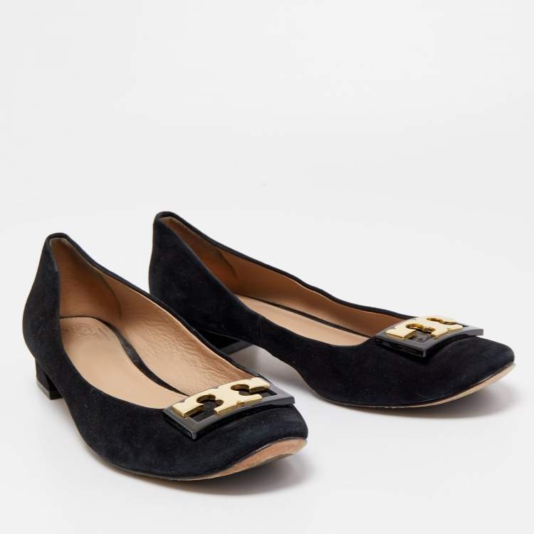 Pre Owned Tory Burch Black Suede Gigi Ballet Flats Size 40