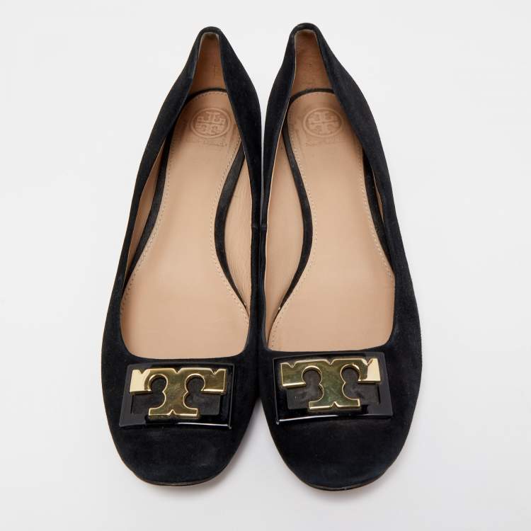 Pre Owned Tory Burch Black Suede Gigi Ballet Flats Size 40