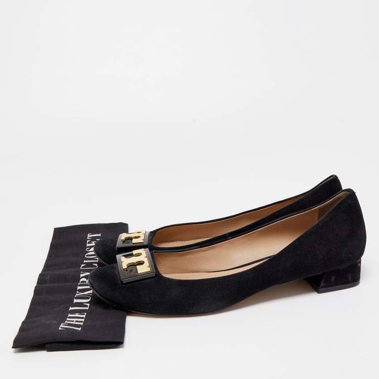 Pre Owned Tory Burch Black Suede Gigi Ballet Flats Size 40