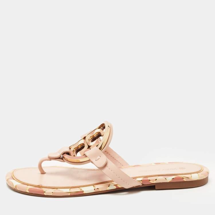 Tory Burch Pink Leather Mini Miller Thong Flat Sandals Size 38