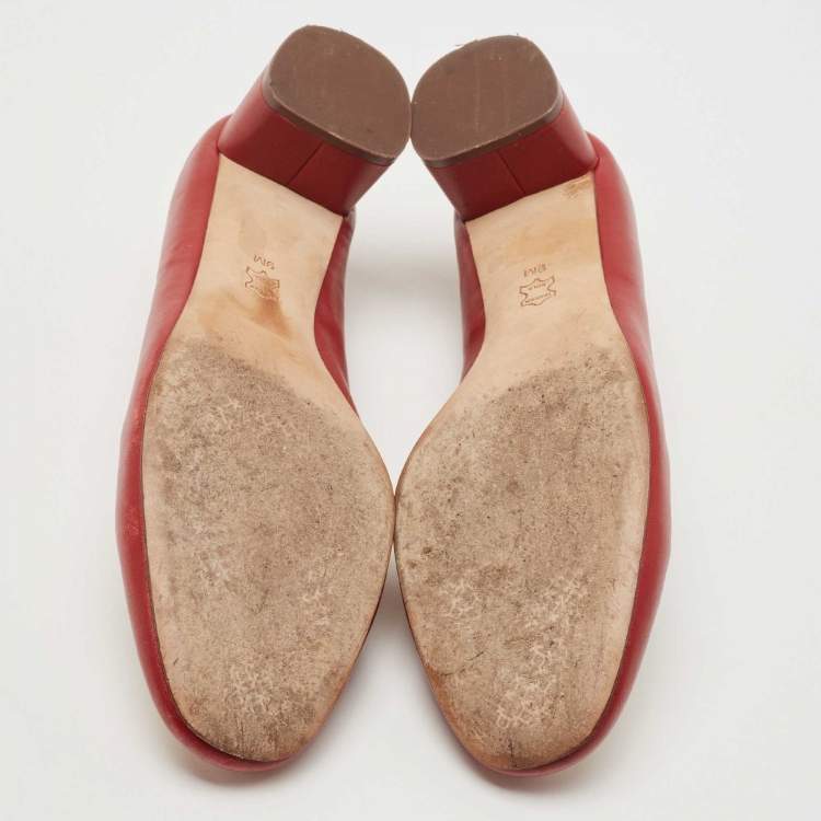 م�ملوكة مسبقًا Tory Burch Red Leather Caterina Block Heel Pumps Size 39