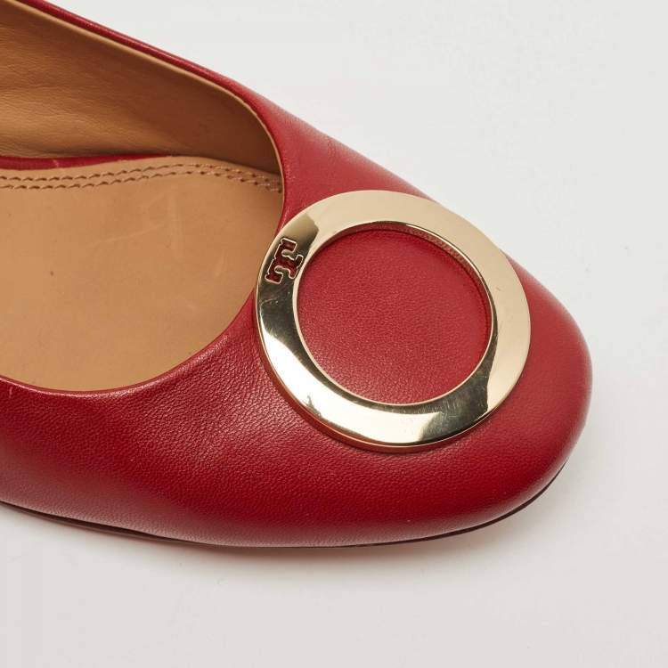مملوكة مسبقًا Tory Burch Red Leather Caterina Block Heel Pumps Size 39