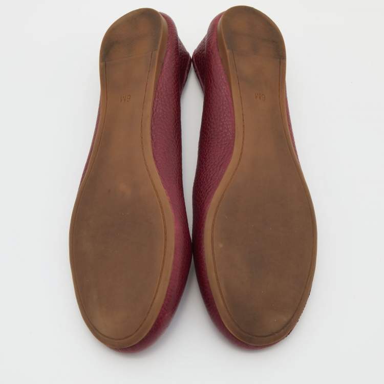 Pre Owned Tory Burch Burgundy Leather Ballet Flats Size 36.5
