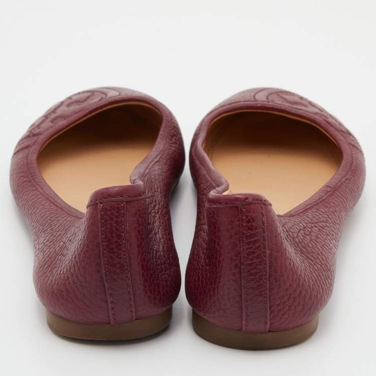 Pre Owned Tory Burch Burgundy Leather Ballet Flats Size 36.5