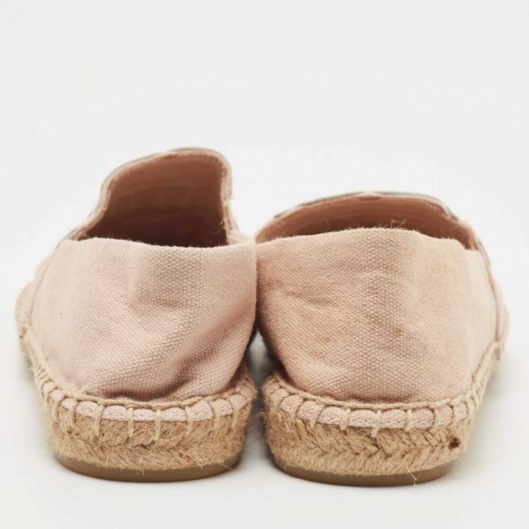 Pre Owned Tory Burch Pink/Off White Canvas and Patent Leather Poppy Espadrille Flats Size 37