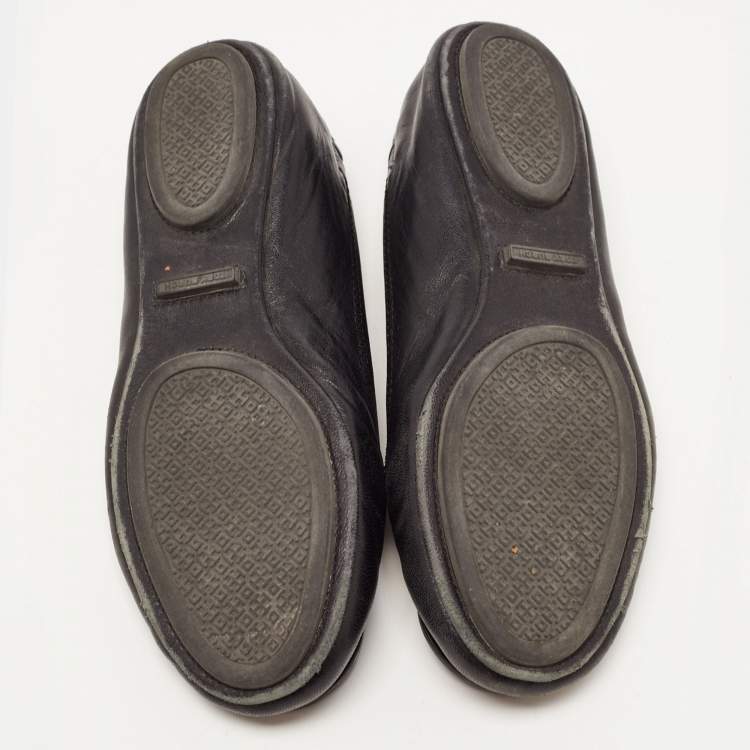 مملوكة مسبقًا Tory Burch Black Leather Minnie Ballet Flats Size 36