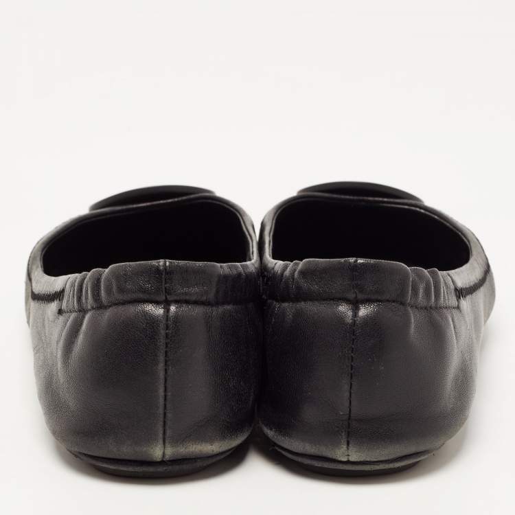 مملوكة مسبقًا Tory Burch Black Leather Minnie Ballet Flats Size 36
