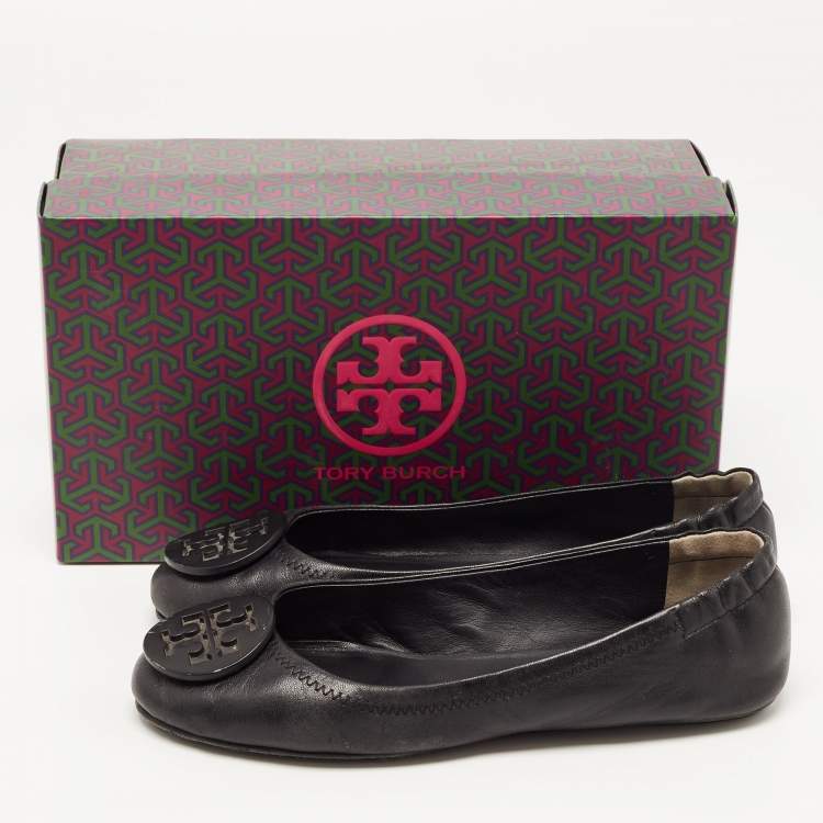 مملوكة مسبقًا Tory Burch Black Leather Minnie Ballet Flats Size 36