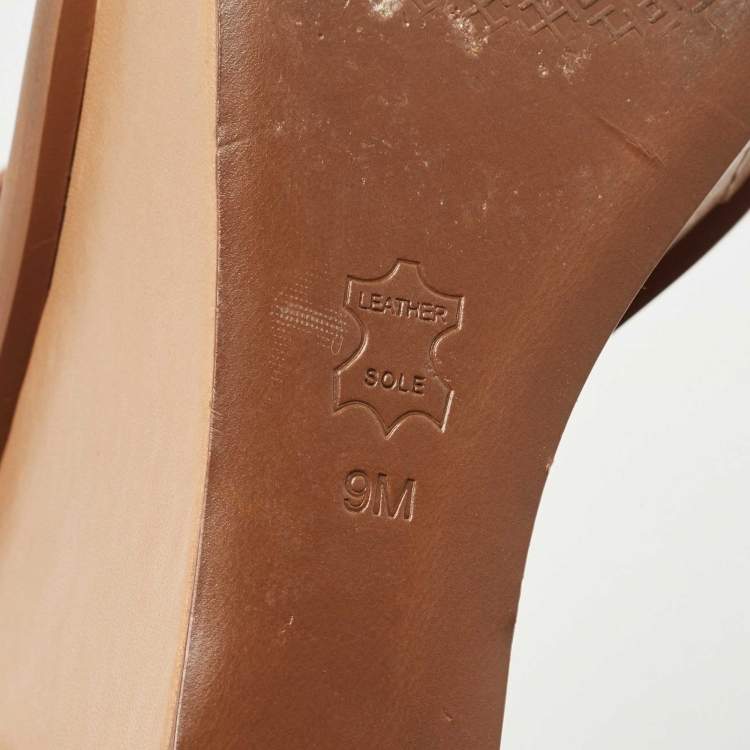 Pre Owned Tory Burch Beige Leather Lexington Wedge Sandals Size 39.5