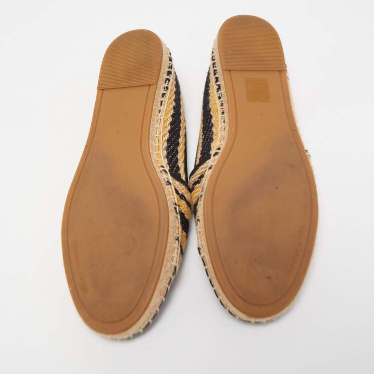 مملوكة مسبقًا Tory Burch Black/Beige Leather and Jute Espadrille Flats Size 39.5