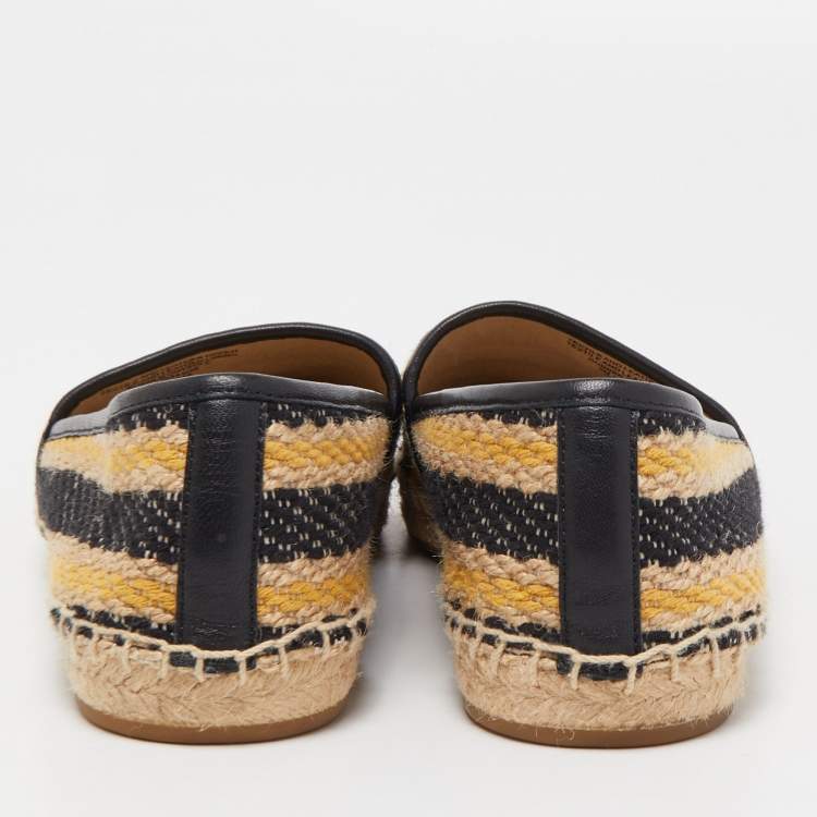 مملوكة مسبقًا Tory Burch Black/Beige Leather and Jute Espadrille Flats Size 39.5