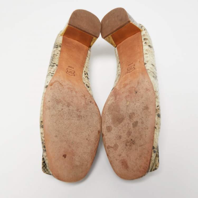 Pre Owned Tory Burch Beige/Black Python Embossed Leather Pumps Size 40