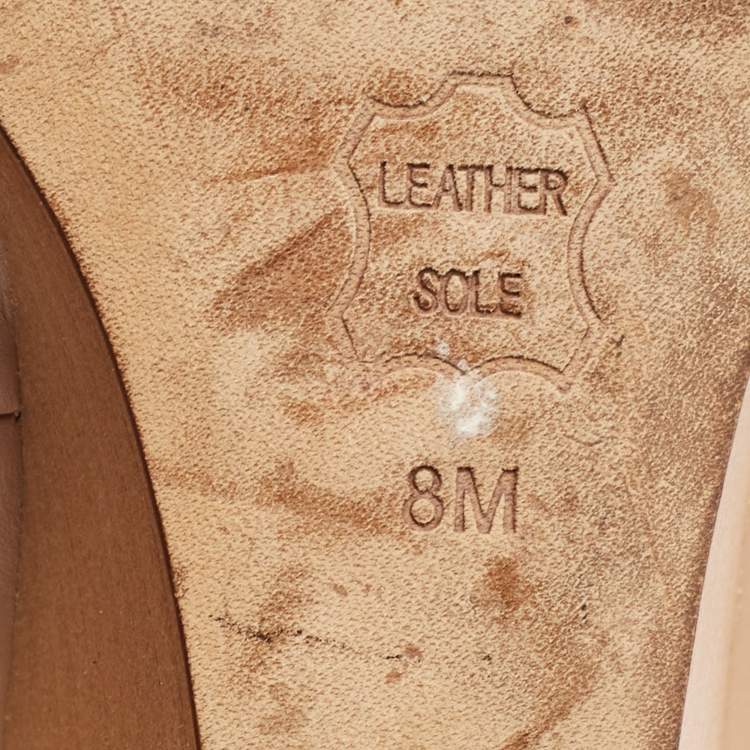 مملوكة مسبقًا Tory Burch Beige Leather Lowell Wedge Pumps Size 38.5