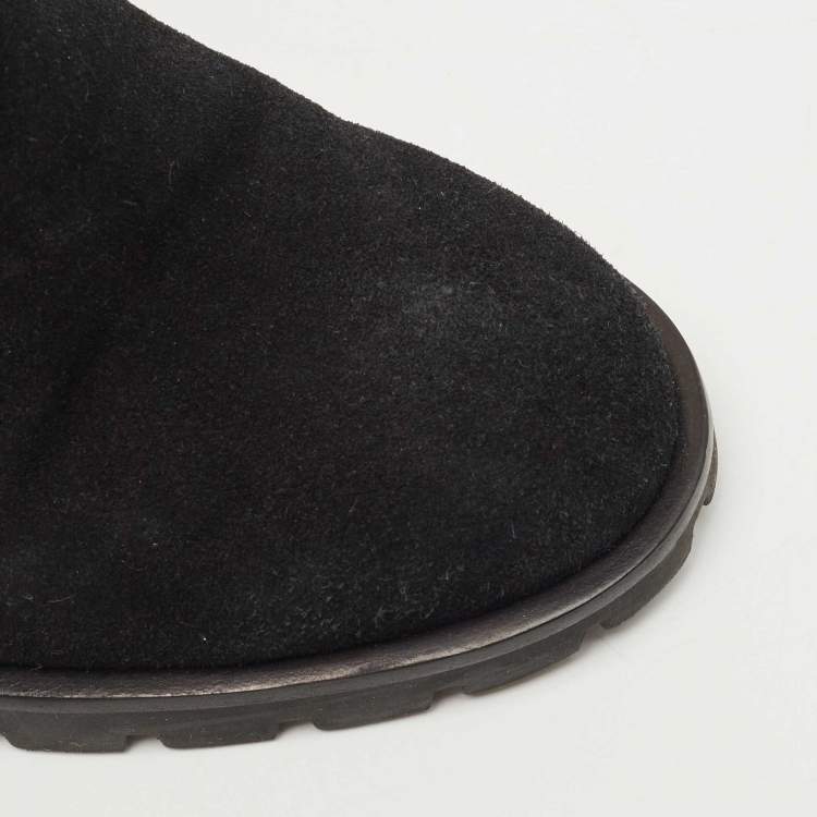 Pre Owned Tory Burch Black Suede Sofia Lugged Logo Charm Ankle Boots Size 39