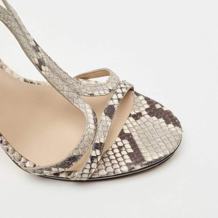 Pre Owned Tory Burch Grey/Black Python Embossed Leather Shelley Sandals Size 38.5