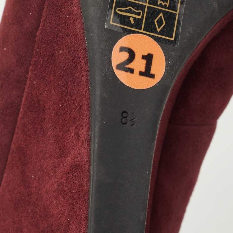 Pre Owned Tory Burch Burgundy Suede Luna Wedge Pumps Size 38.5 