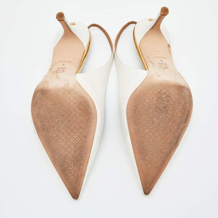 Pre Owned Tory Burch White Patent and Leather Penelope Slingback Pumps Size 39.5