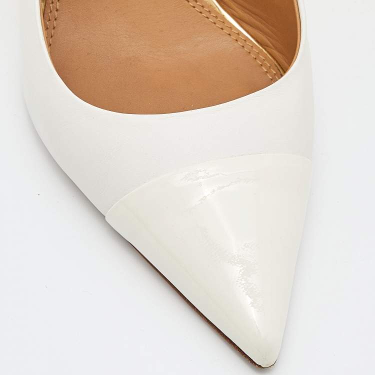 Pre Owned Tory Burch White Patent and Leather Penelope Slingback Pumps Size 39.5