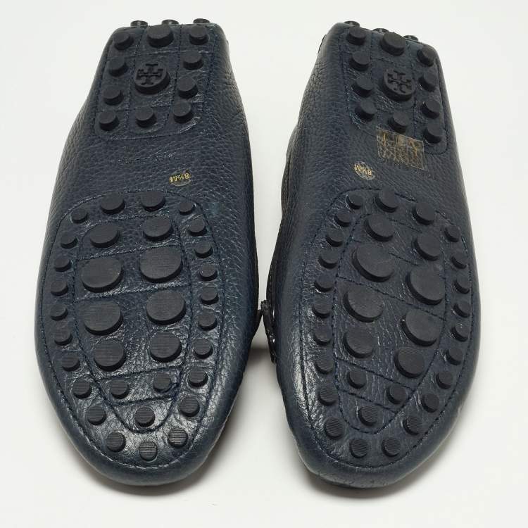 Pre Owned Tory Burch Dark Navy Blue Leather Kendrick Loafers Size 39