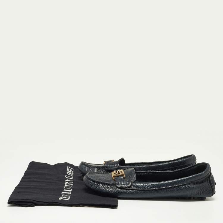Pre Owned Tory Burch Dark Navy Blue Leather Kendrick Loafers Size 39