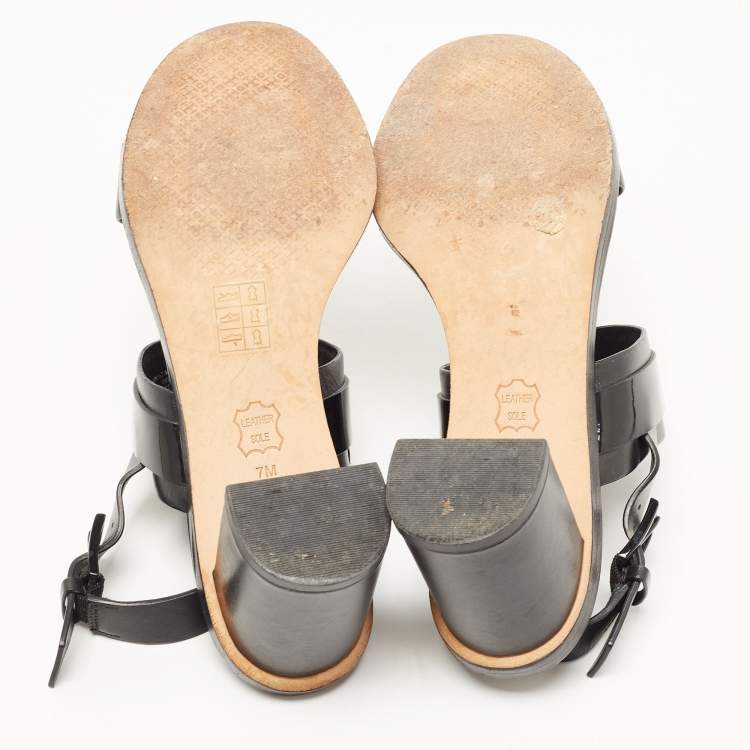 Pre Owned Tory Burch Black Leather Gigi Block Heel Slingback Sandals Size 37