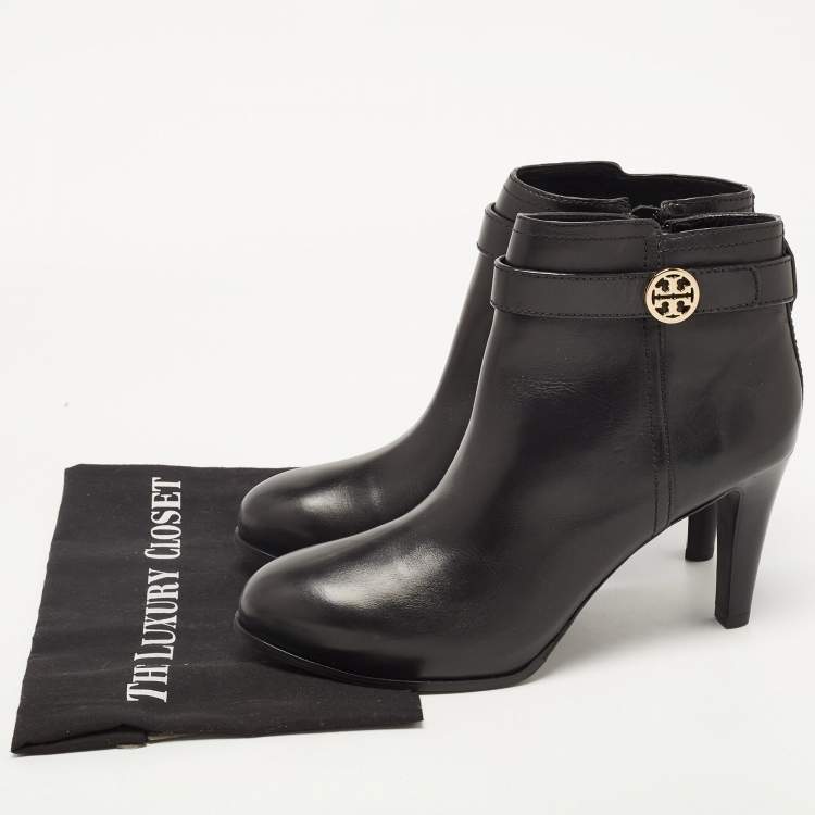 Pre Owned Tory Burch Black Leather Ankle  Boots Size 41.5