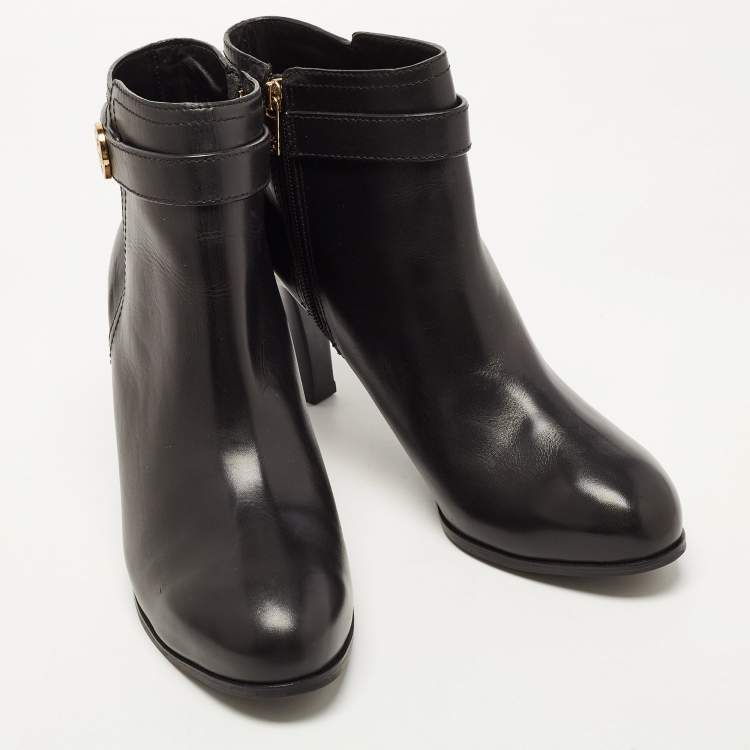 Pre Owned Tory Burch Black Leather Ankle  Boots Size 41.5