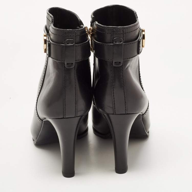 Pre Owned Tory Burch Black Leather Ankle  Boots Size 41.5