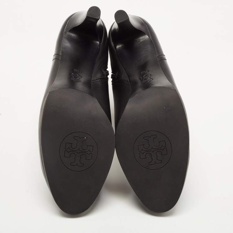 Pre Owned Tory Burch Black Leather Ankle  Boots Size 41.5