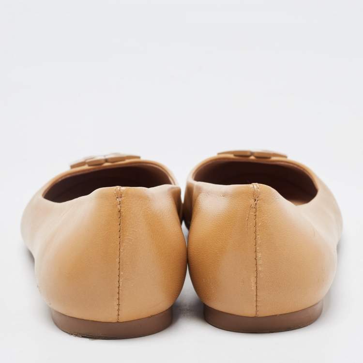 Pre Owned Tory Burch Beige Leather Lowell Ballet Flats Size 37.5