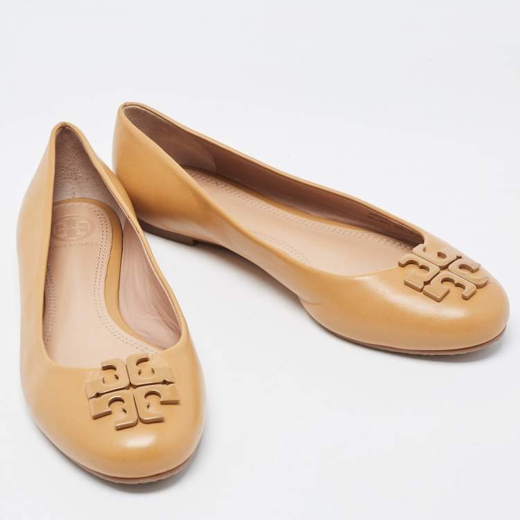 Pre Owned Tory Burch Beige Leather Lowell Ballet Flats Size 37.5