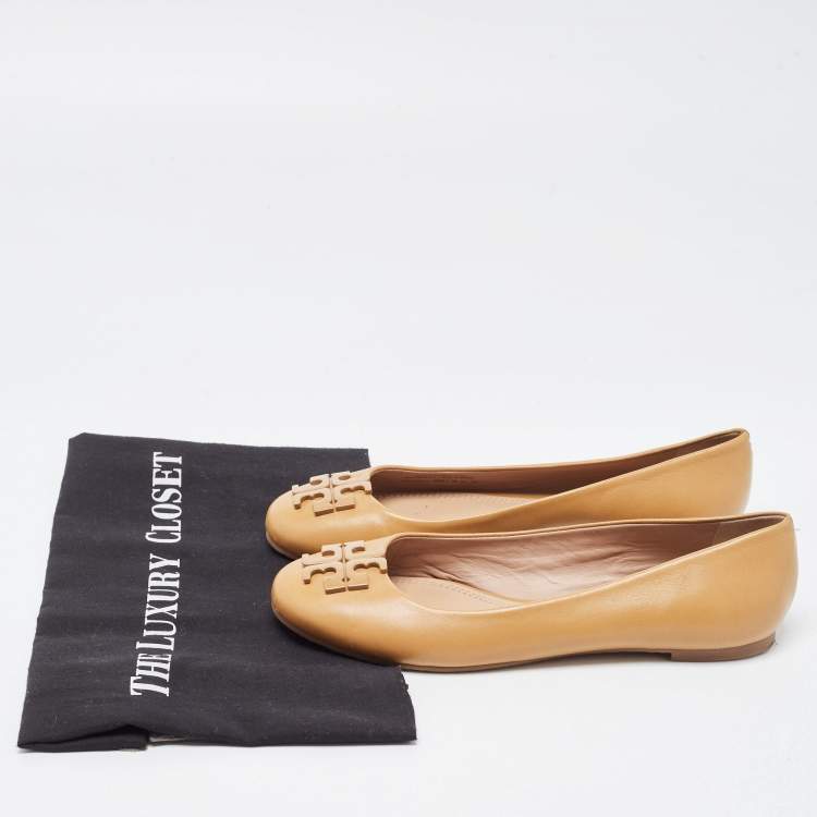 Pre Owned Tory Burch Beige Leather Lowell Ballet Flats Size 37.5