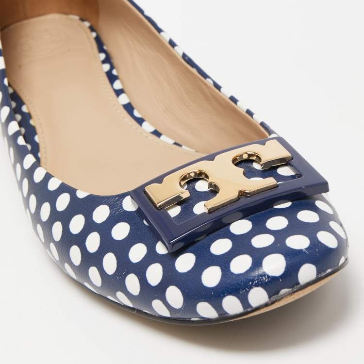 Pre Owned Tory Burch Blue/white Leather Gigi Pumps Size 38.5