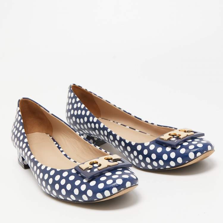 Pre Owned Tory Burch Blue/white Leather Gigi Pumps Size 38.5
