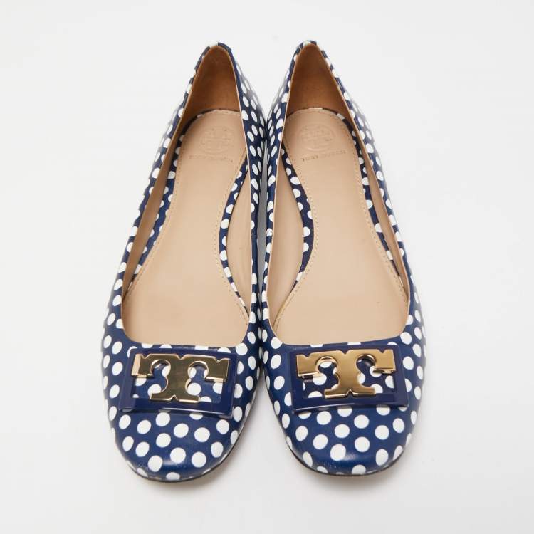 Pre Owned Tory Burch Blue/white Leather Gigi Pumps Size 38.5