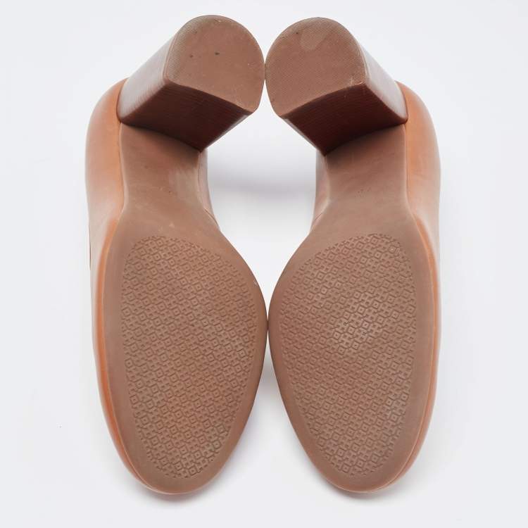 Pre Owned Tory Burch Brown  Janey Buckle Detail Block Heel Pumps Size 37.5