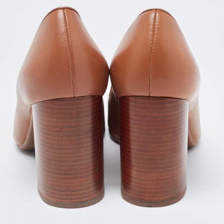 Pre Owned Tory Burch Brown  Janey Buckle Detail Block Heel Pumps Size 37.5