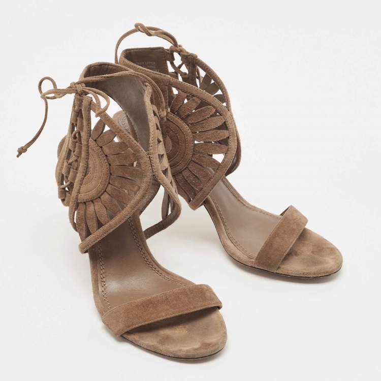 Pre Owned Tory Burch Brown Suede Ankle Strap Sandals Size 36.5