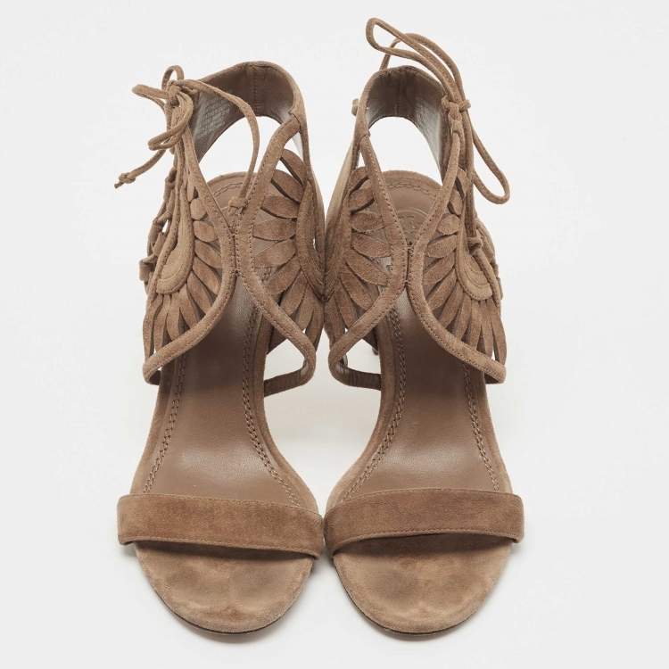 Pre Owned Tory Burch Brown Suede Ankle Strap Sandals Size 36.5