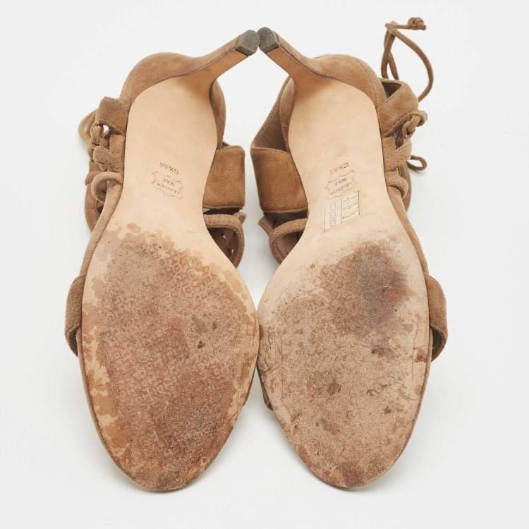Pre Owned Tory Burch Brown Suede Ankle Strap Sandals Size 36.5